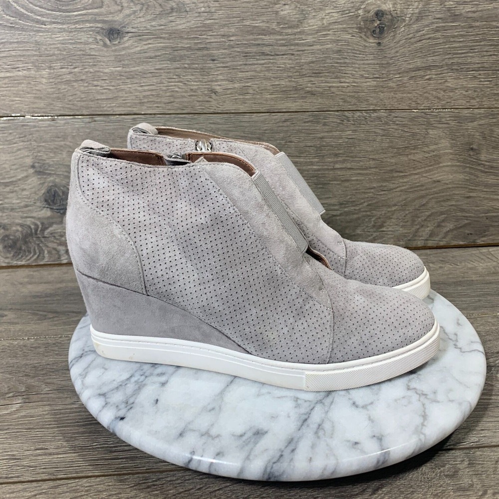 Linea Paolo Shoes Womens 7.5 Gray Suede‎ Zip Up Wedge Sneaker Bootie Ankle Cute